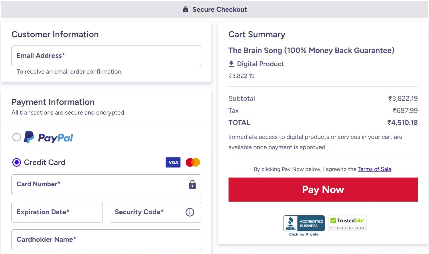 The Brain Song Buy Checkout Page